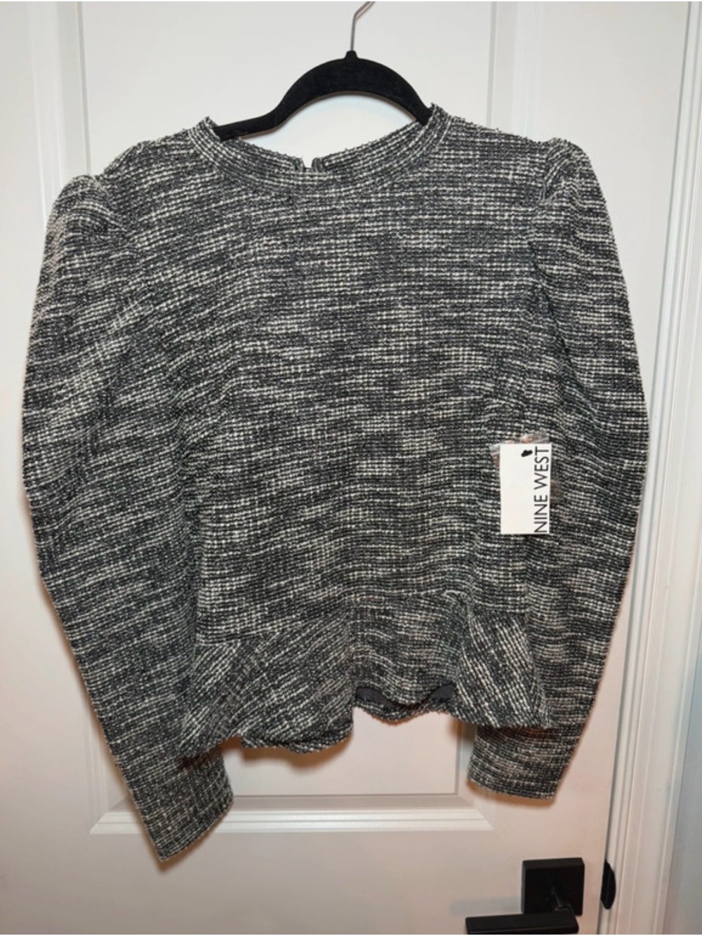 Nine West Gray Marled Crewneck Sweater with Subtle Peplum